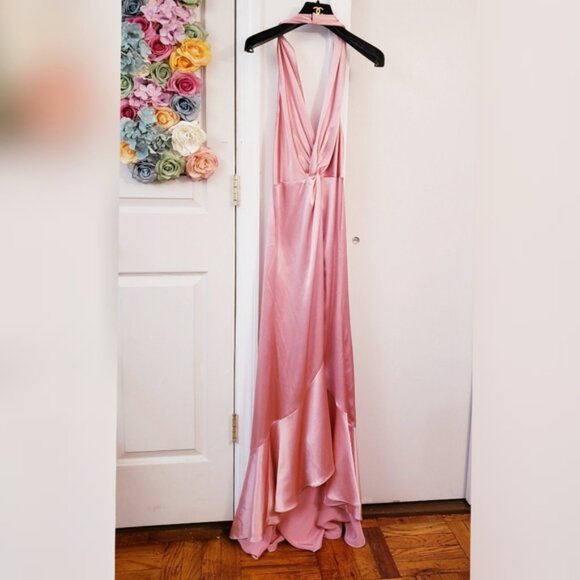 $500 NWT JILL STUART Light Pink Maxi Dress 12 LARGE Halter Glossy Evening Satin - Picture 7 of 11